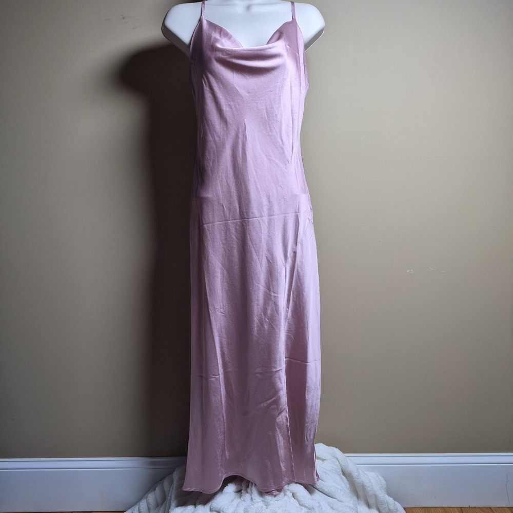 Paper Heart Pink Satin Cowl Neck Maxi Dress Slit PH5915DKP XS NEW